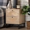 Baxton Studio Ardon Bohemian Light Brown Finished Wood and Black Metal 2-Drawer Nightstand with Natural Rattan 196-12078-ZORO - alternate 1